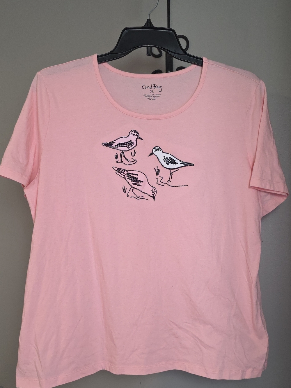 Coral Bay Light Pink Tee with Black Bird Trio Size XL